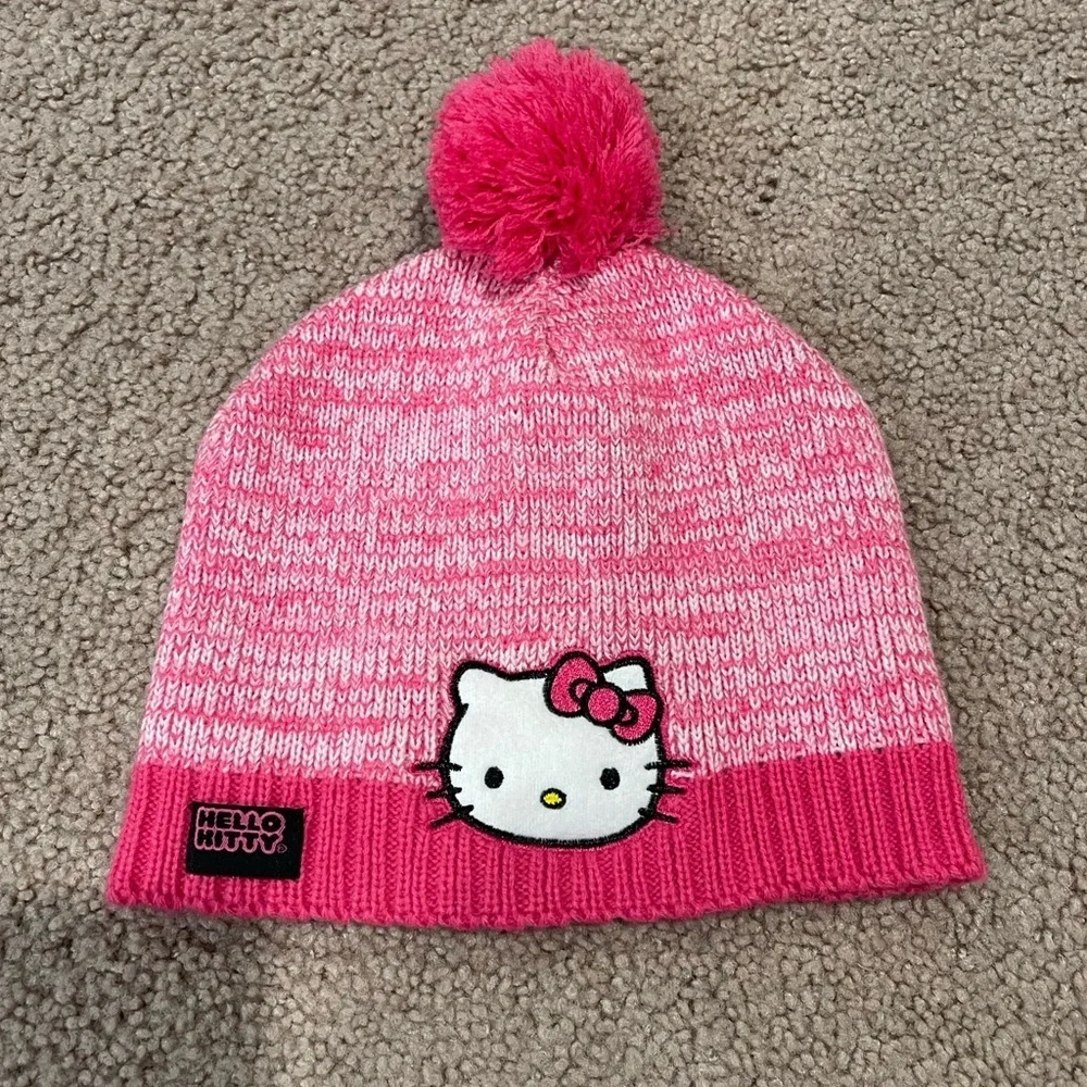 HELLO KITTY by Sanrio pink beanie hat PomPom